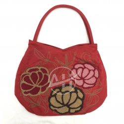 Embroidered Suede Shoulder Bag With Lotus Chenille Design